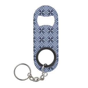 Porte-clé Décapsuleur Motif géométrique bleu de style rétro
