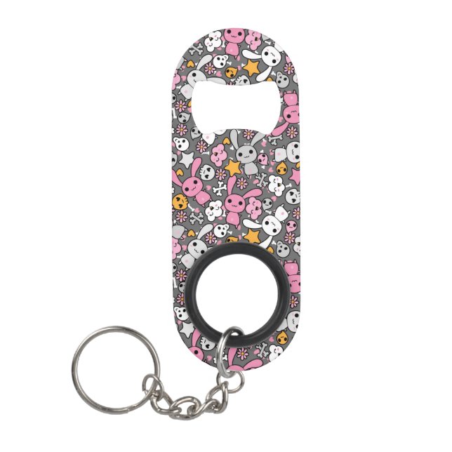 Porte-clé Décapsuleur motif gris de kawaii (Devant)