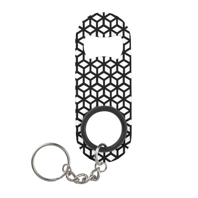 Porte-clé Décapsuleur Motif noir et blanc de cube (Devant)