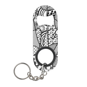 Porte-clé Décapsuleur Motif Patchwork Noir & Blanc 02