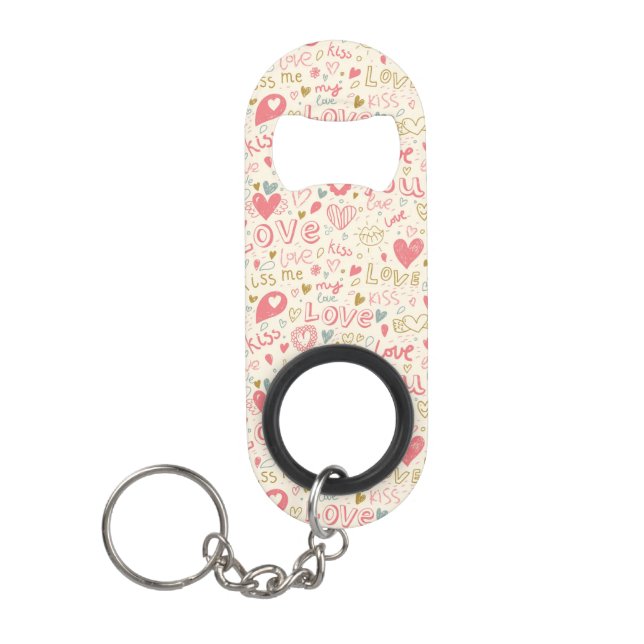 Porte-clé Décapsuleur Motif romantique avec des coeurs et des lèvres (Devant)