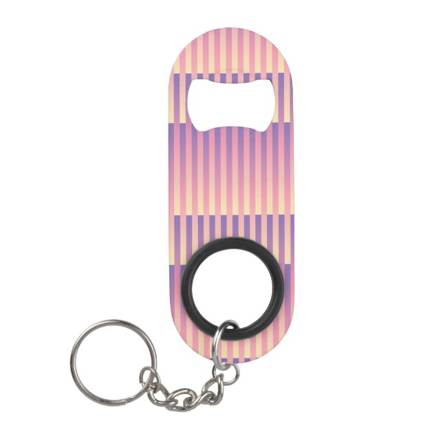 Porte-clé Décapsuleur Motif rose violet jaune rayé (Devant)