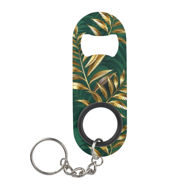 Porte-clé Décapsuleur Motif sans couture avec des fougères dorées (Devant)