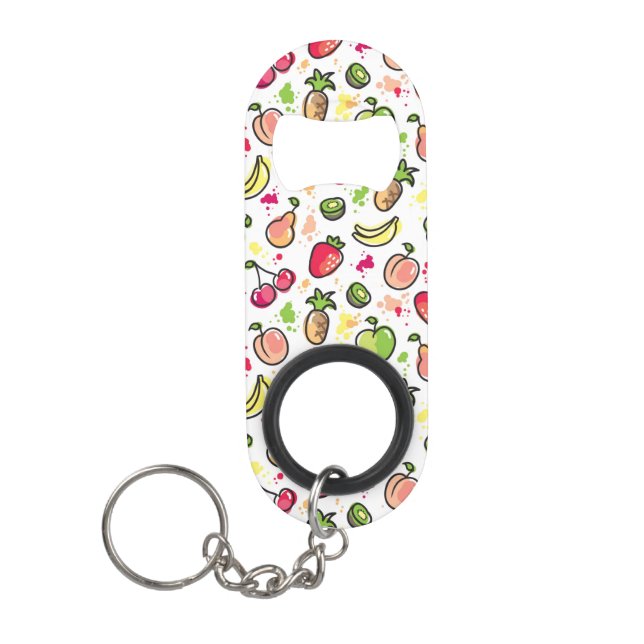 Porte-clé Décapsuleur motif tiré par la main de fruits (Devant)