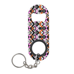 Porte-clé Décapsuleur Motif tiré par la main noir, orange, et rose de