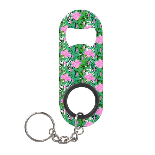 Porte-clé Décapsuleur Motif tropical avec des fleurs de jungle (Devant)