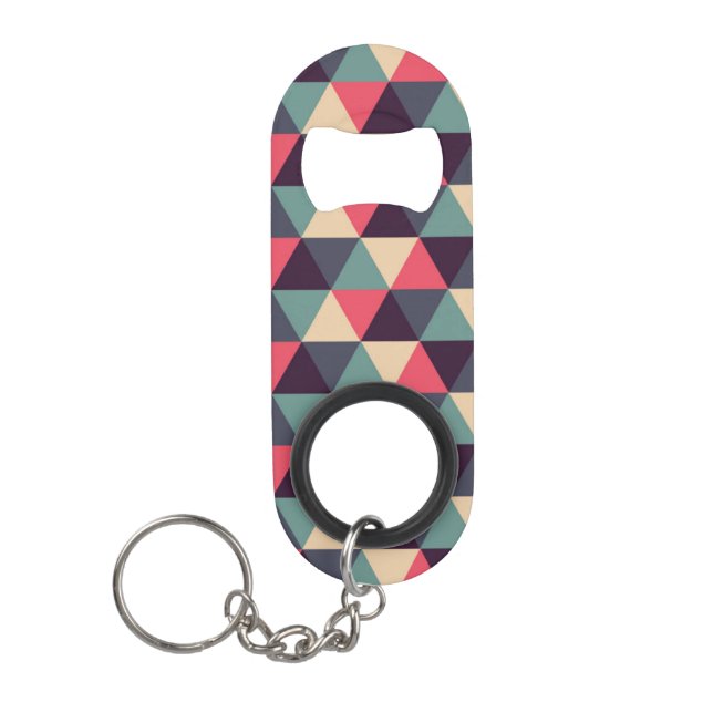 Porte-clé Décapsuleur Motif turquoise et rose de triangle (Devant)