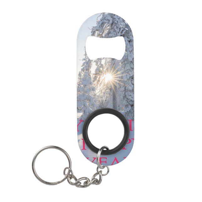PORTE-CLÉ DÉCAPSULEUR NEIGE, ARBRES, LE SOLEIL, PRÊT À NOËL (Devant)