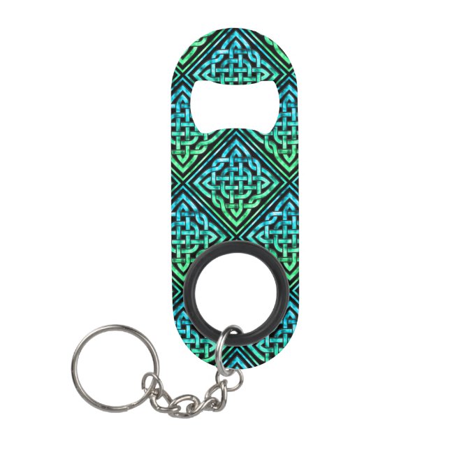 Porte-clé Décapsuleur Noeud celtique - Carrelage Diamant Bleu Vert (Devant)