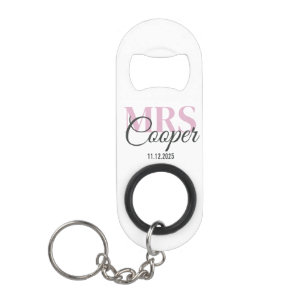 Porte-clé Décapsuleur Nom de la mariée avec date de mariage Rouge clair