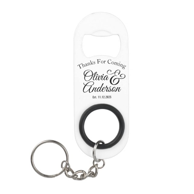 Porte-clé Décapsuleur Nom du couple de mariés Texte Noir (Devant)