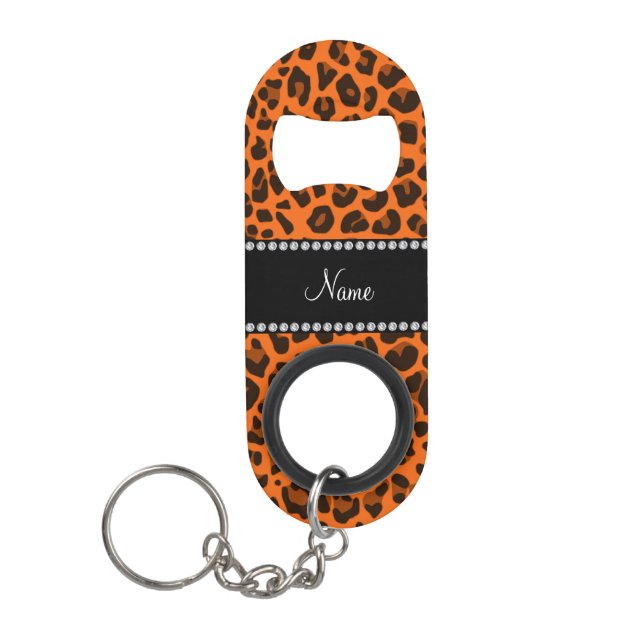 Porte-clé Décapsuleur Nom personnalisé motif léopard orange (Devant)