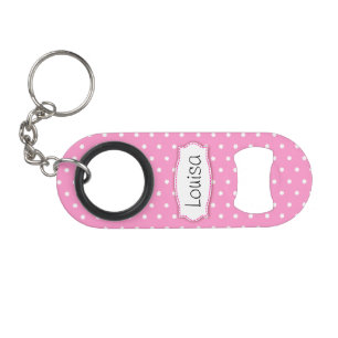 Porte-clé Décapsuleur Ouvre-bouteille à pois nom fleur rose