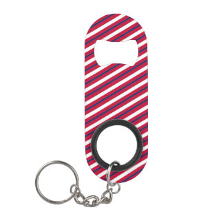 Porte-clé Décapsuleur Ouvre-bouteille rayé rouge, blanc et bleu