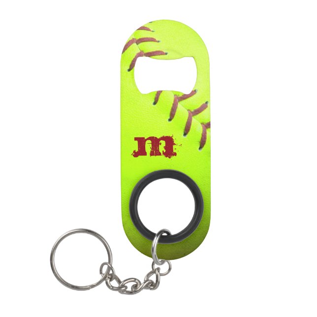 Porte-clé Décapsuleur Ouvreur de bouteille jaune du base-ball mini avec (Devant)