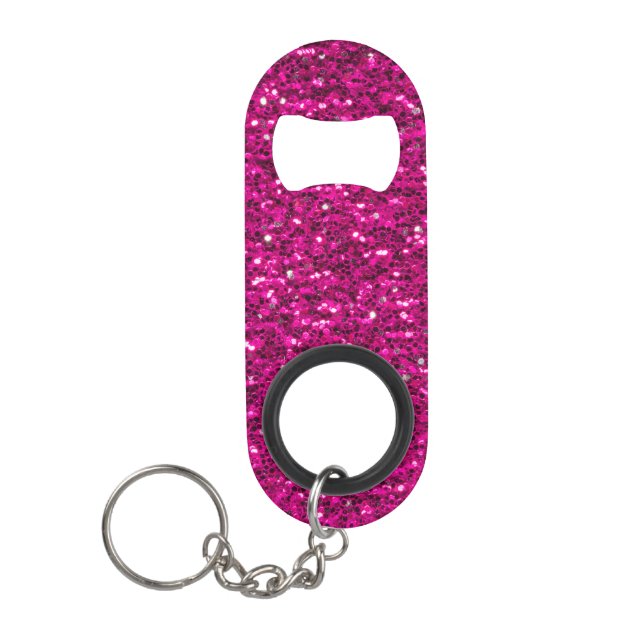 Porte-clé Décapsuleur Pailletés rose chaud faux brillant (Devant)