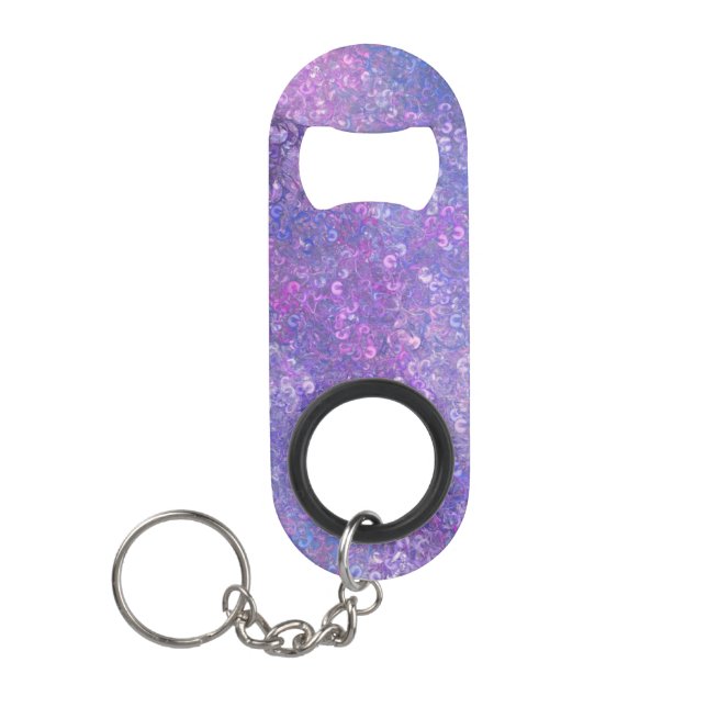 Porte-clé Décapsuleur Paillettes roses et violettes brillantes  (Devant)
