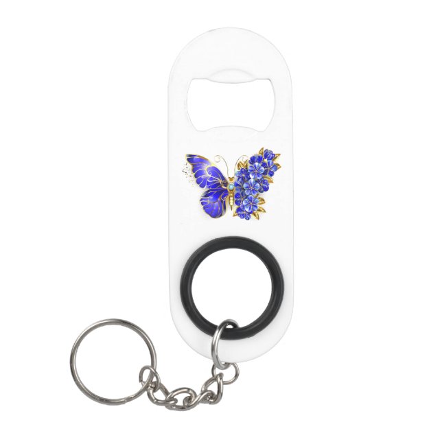 Porte-clé Décapsuleur Papillon de saphir de fleur (Devant)