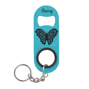 Porte-clé Décapsuleur Parties scintillant et papillon