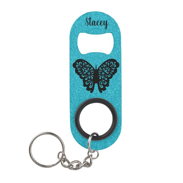 Porte-clé Décapsuleur Parties scintillant et papillon (Devant)