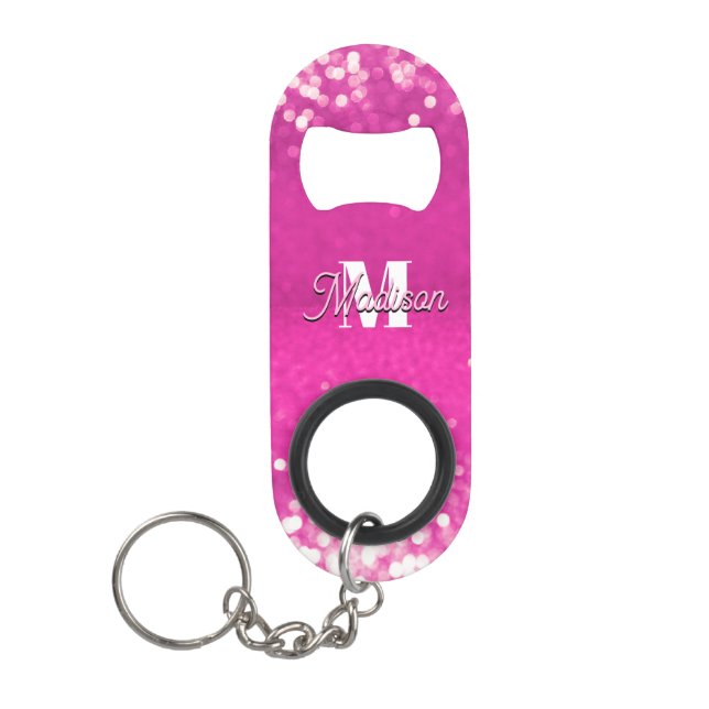 Porte-clé Décapsuleur Parties scintillant rose chaud Bokeh Monogramme (Devant)