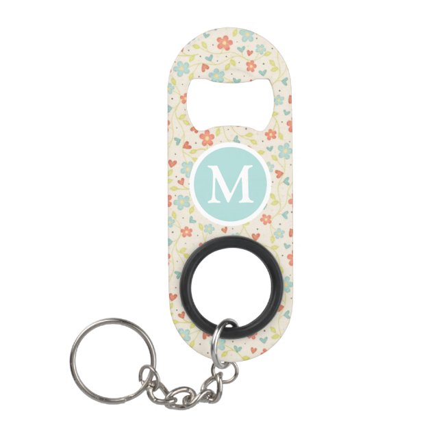 Porte-clé Décapsuleur Pastel Pretty Spring Floral Pattern Monogram (Devant)