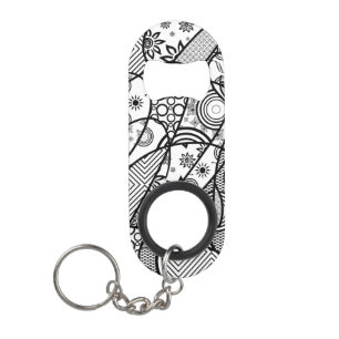 Porte-clé Décapsuleur Patchwork motif noir et blanc 01
