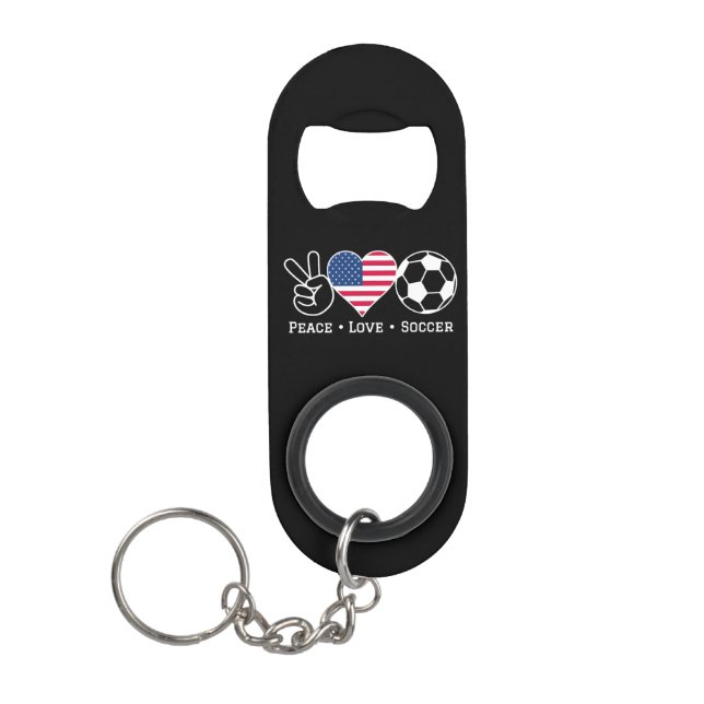 Porte-clé Décapsuleur Peace Love Soccer USA (Devant)