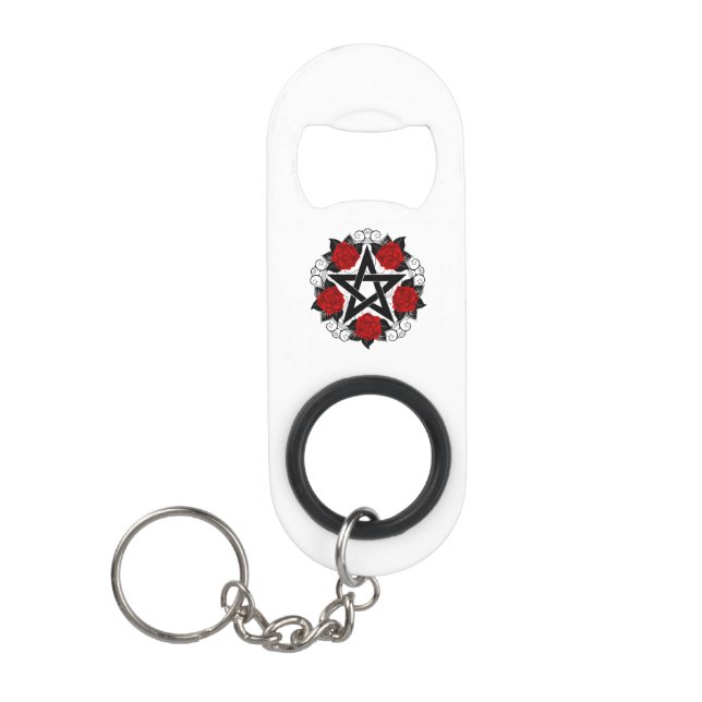 Porte-clé Décapsuleur Pentagramme aux roses rouges (Devant)