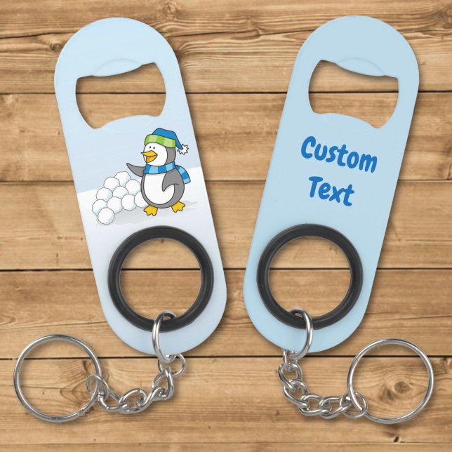 Porte-clé Décapsuleur Petit manchot avec boules de neige agitant un port (Créateur téléchargé)