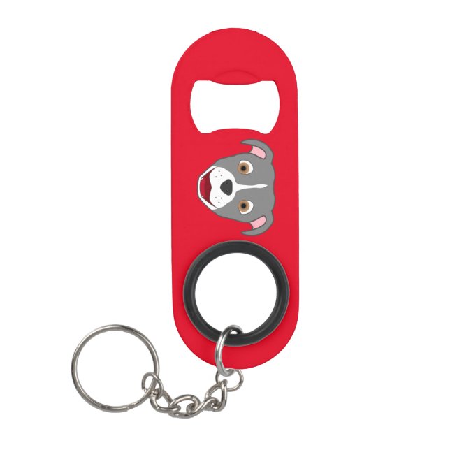 Porte-clé Décapsuleur Pitbull gris font face avec la flamme blanche (Devant)