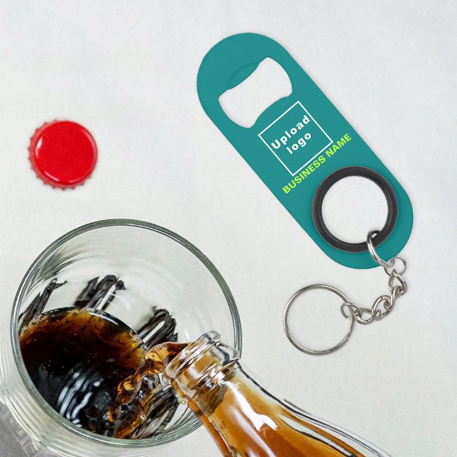 Porte-clé Décapsuleur Porte - clé Turquoise d'affaires et ouverture de b (Your business name and logo on teal green bottle opener with keychain.)