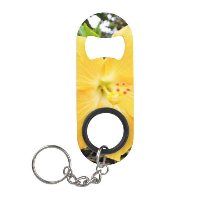 Porte-clé Décapsuleur "Radiance Dorée : Fleur d'Hibiscus Jaune sur un Ar (Devant)