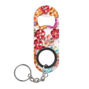 Porte-clé Décapsuleur Ressort tissu cousu artisanal Fleurs Multicolor