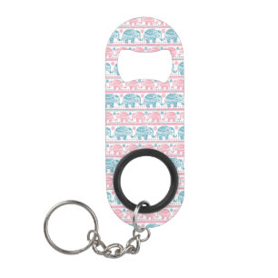 Porte-clé Décapsuleur Rose et motif ethnique turquoise d'éléphant