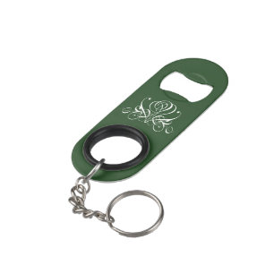 Porte-clé Décapsuleur Rose fleuri blanc et vert