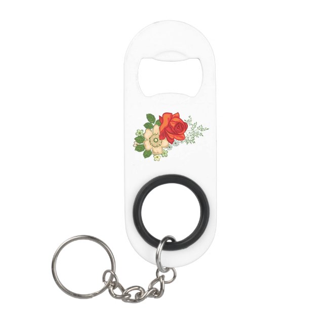 Porte-clé Décapsuleur Rose rouge et marguerites (Devant)