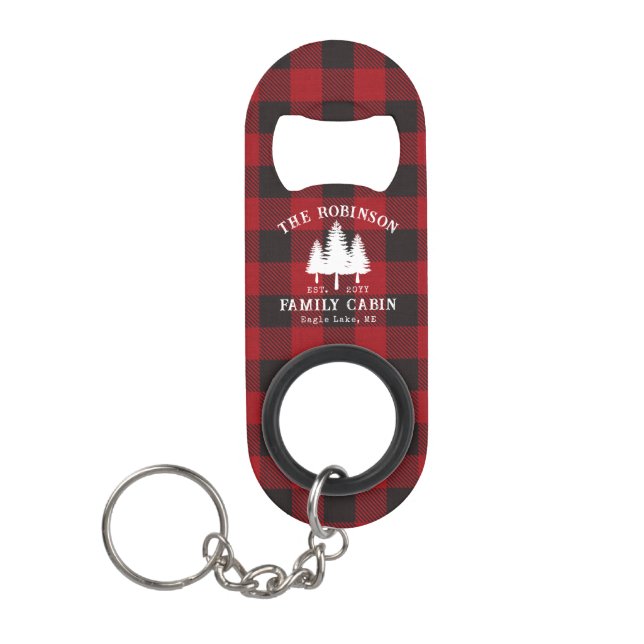 Porte-clé Décapsuleur Rustic Country Family Cabine Tree Red Buffalo Plai (Devant)
