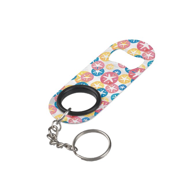 Porte-clé Décapsuleur Sable Dollar Jaune Rouge Bleu Motif (angle arrière)