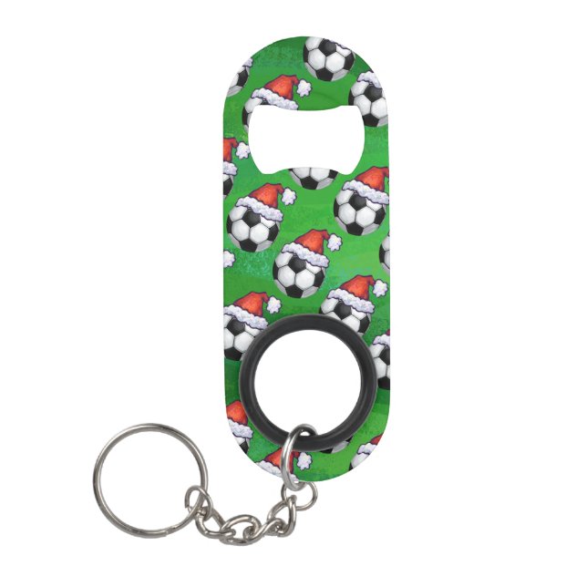Porte-clé Décapsuleur Soccer Ball Santa Hat Motif sur Vert (Devant)