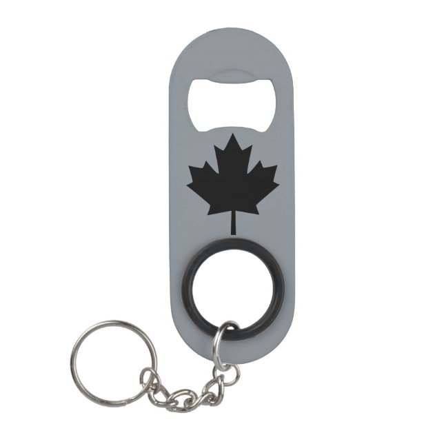 Porte-clé Décapsuleur Symbole noir canadien de feuille d'érable (Devant)