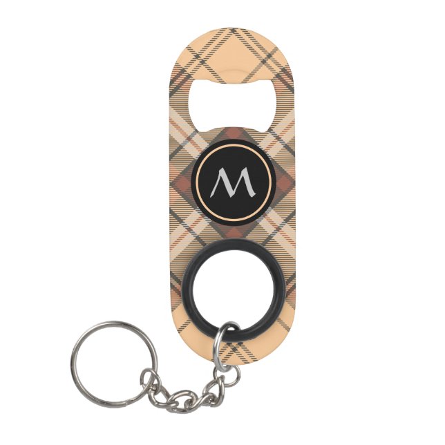 Porte-clé Décapsuleur Tartan beige et marron (Devant)
