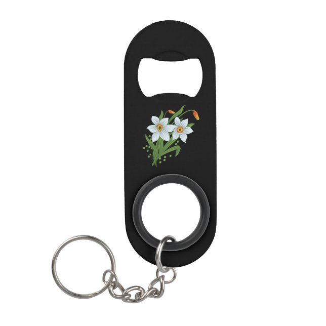 Porte-clé Décapsuleur Tulipes et jonquilles Fleurs Fond noir (Devant)