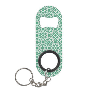 Porte-clé Décapsuleur Vert émeraude blanc motif géométrique sans couture