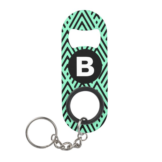 Porte-clé Décapsuleur Vert menthe tendance motif chevron monogramme (Devant)