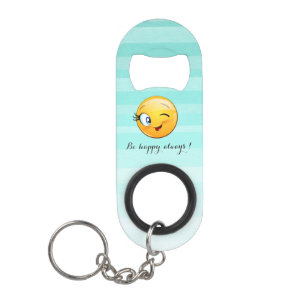 Porte-clé Décapsuleur Visage d'Emoji clin d'œil adorable - Soyez heureux