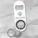 Porte-clé Décapsuleur Votre bateau ou nom Ancre de boussole nautique Bla<br><div class="desc">Votre nom personnalisé ou nom de bateau avec une boussole nautique et une Ancre en bleu marine sur une bouteille blanche élégante.</div>