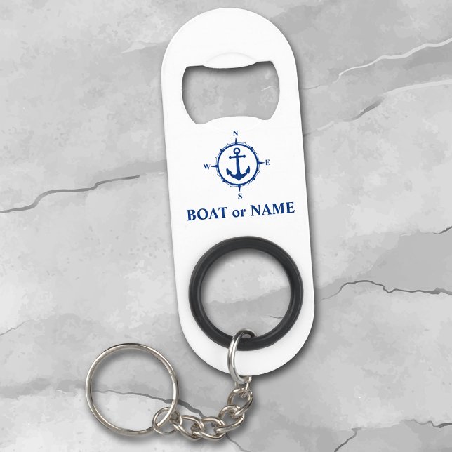 Porte-clé Décapsuleur Votre bateau ou nom Boussole nautique Ancre Blanc (Créateur téléchargé)
