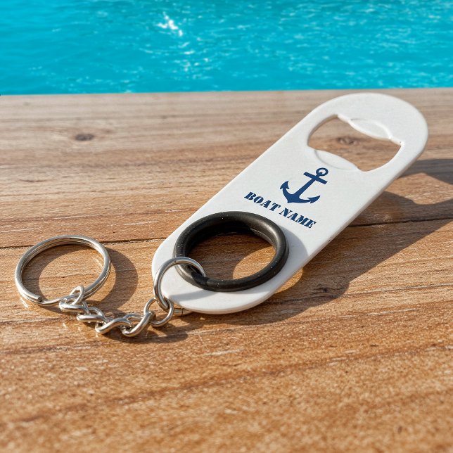 Porte-clé Décapsuleur Votre nom de bateau Ancre marine classique bleu ma (Créateur téléchargé)
