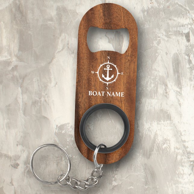 Porte-clé Décapsuleur Votre nom ou nom de bateau Compass Ancre Style boi (Créateur téléchargé)